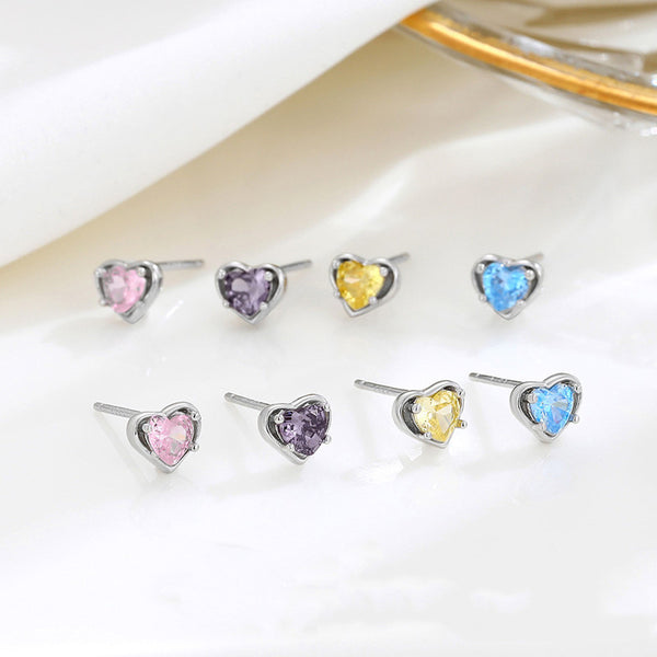 Color Gemstone Heart Stud Earrings