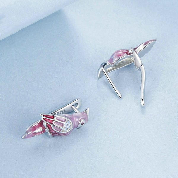 Dainty Pink Enamel Parrot Earrings