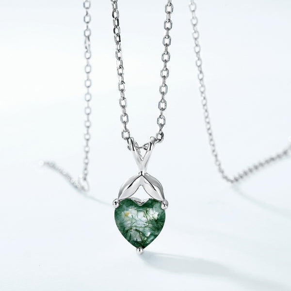 Heart Moss Agate Pendant Necklace