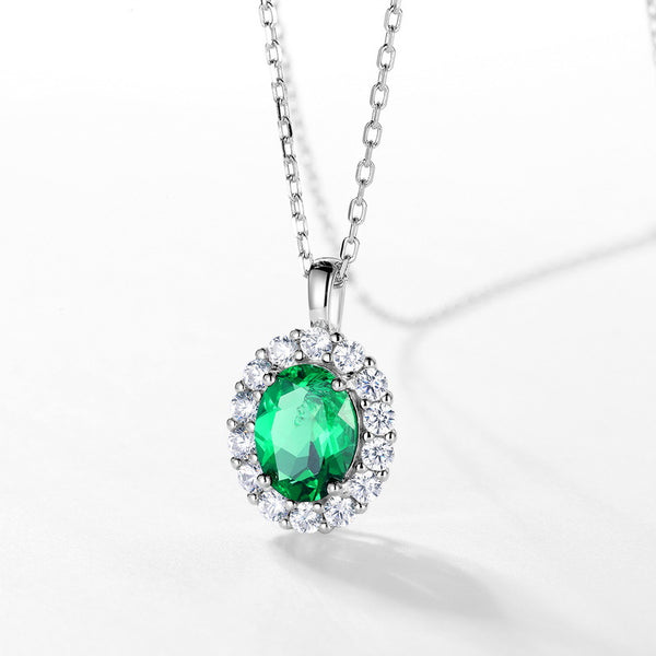 Lab Grown Emerald Halo Pendant Necklace