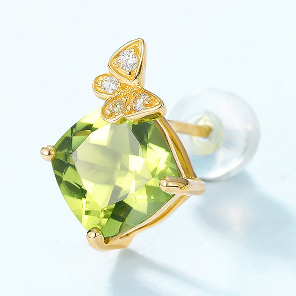 Solid 14k Gold Peridot Butterfly Stud Earrings