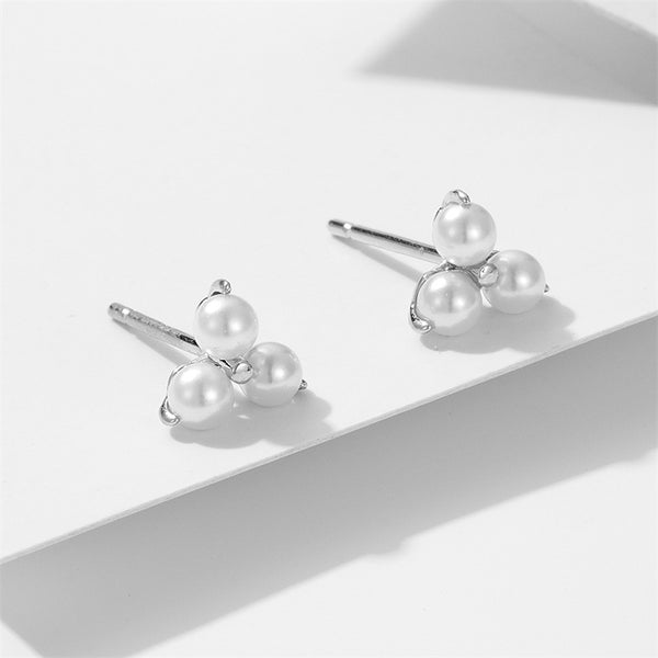 Triple Pearl Stud Earrings