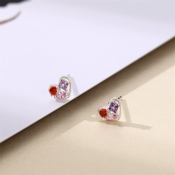 Color Gem Heart Stud Earrings