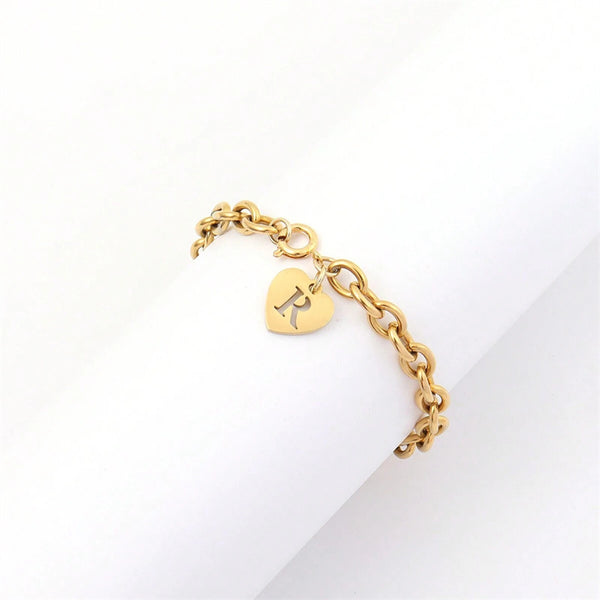 Initial Letter Heart Charm Bracelet