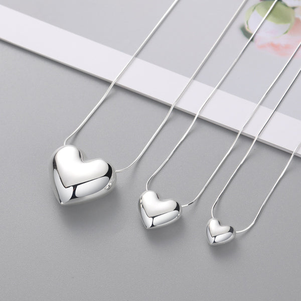 Silver Three-Dimensional Heart Necklace