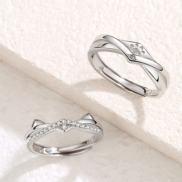 Silver Cat Paw Couple Ring