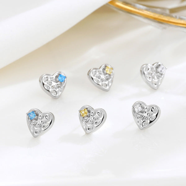 Color Gemstone Heart Stud Earrings