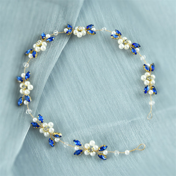 Blue Crystal Pearl Bridal Wedding Headband