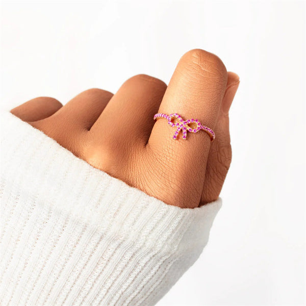 Pink Color Gemstone Bow Tie Stacking Ring