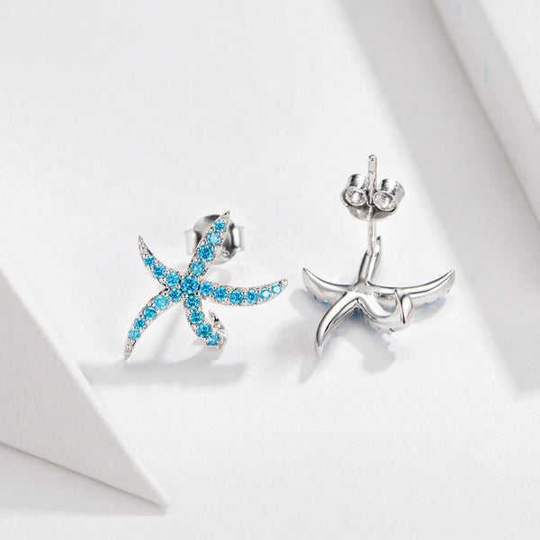 Blue Stone Starfish Stud Earrings