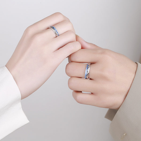 Mountain Ocean Couple Matching Ring