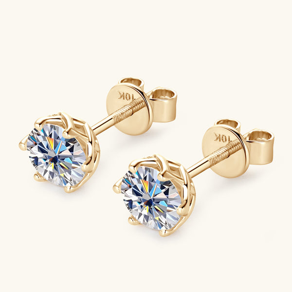 Solid 10K Gold Moissanite Stud Earrings