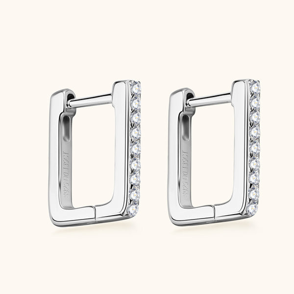 Pave Moissanite Square Hoop Earrings