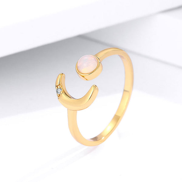 Opal New Moon Ring