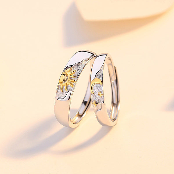 Gold Sun Moon Couple Matching Ring