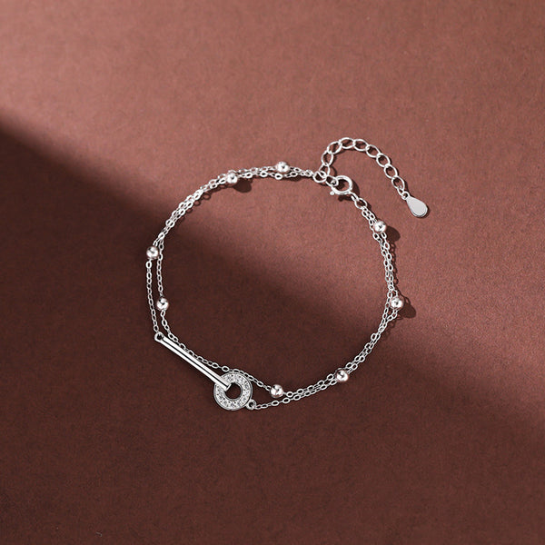 Silver Ring Bead Layered Bracelet