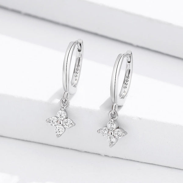 Four-Petal Flower Drop Hoop Earrings