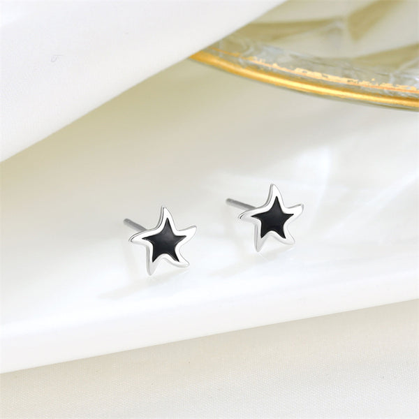 Black Enamel Star Stud Earrings