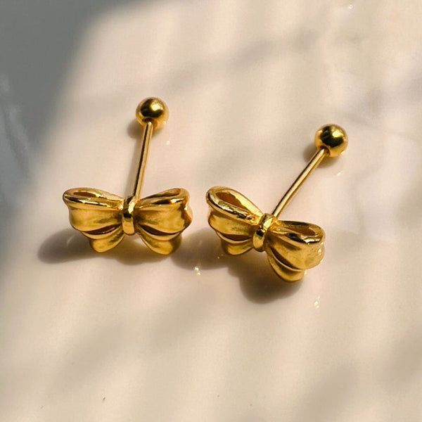 Dainty Bowknot Ball End Stud Earrings