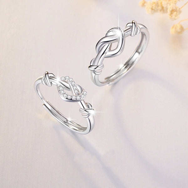 Silver Heart Knot Couple Ring