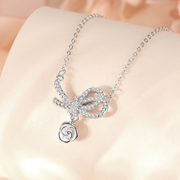 Dainty Bowknot Rose Flower Necklace