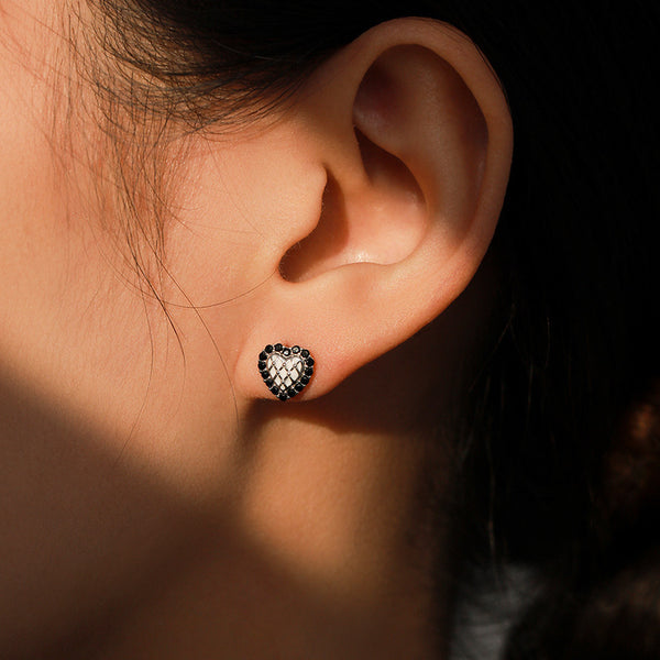 Black Tiny Heart Stud Earrings