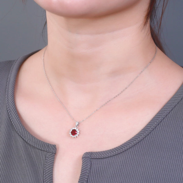 Lab Grown Ruby Flower Necklace