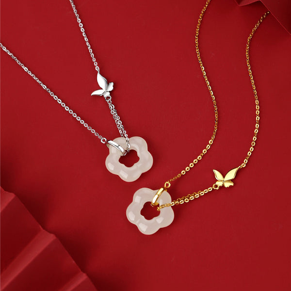 Butterfly Flower Jade Pendant Necklace