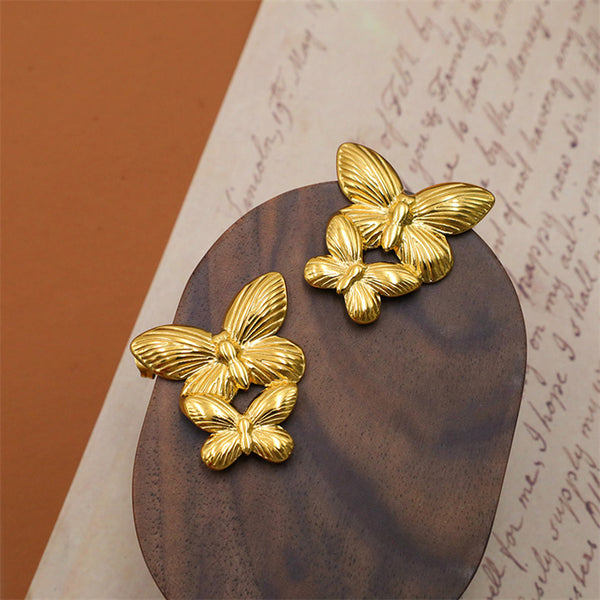 Vintage Double Butterfly Stud Earrings