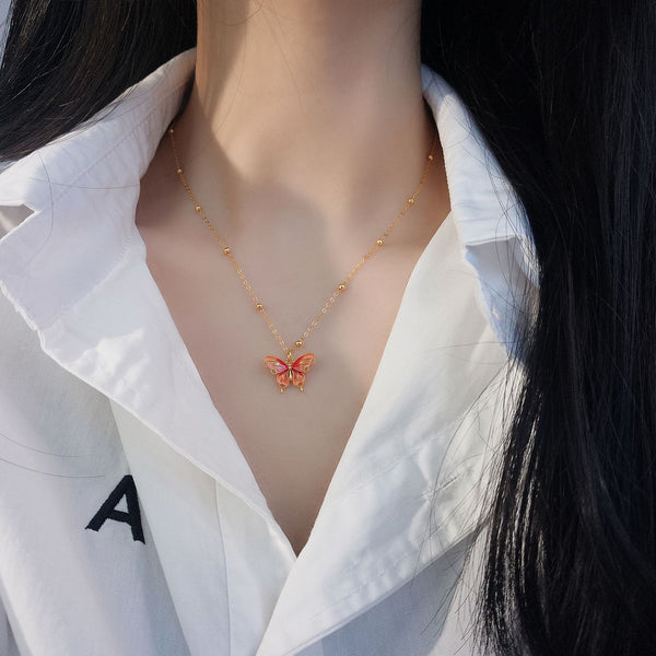 Tangerine Butterfly Pendant Necklace