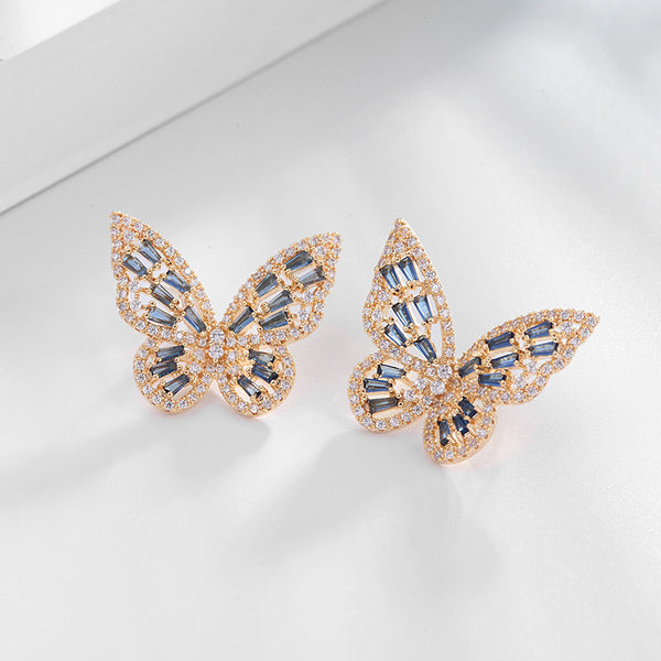 Color Gemstone Butterfly Wedding Earrings