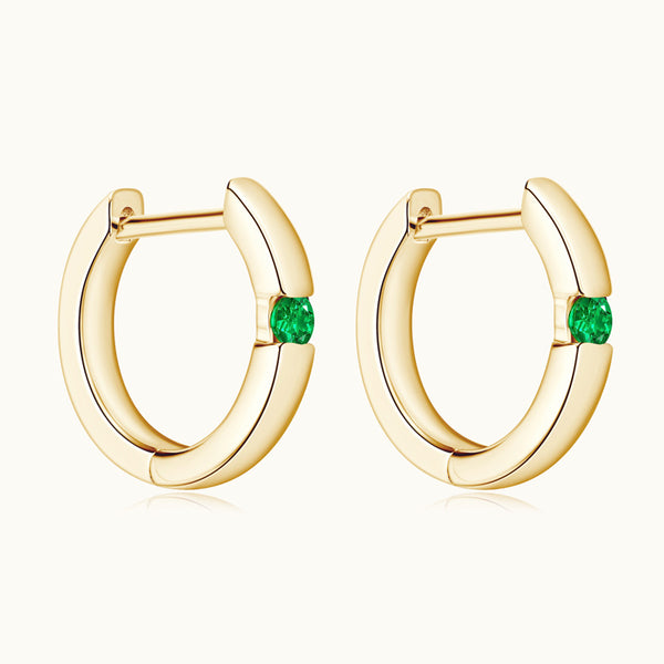 Solitaire Emerald Hoop Earrings