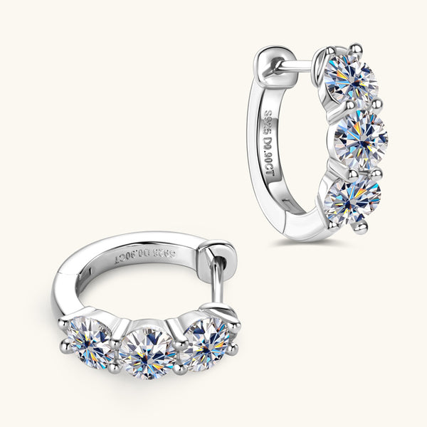 Three Stone Moissanite Hoop Earrings