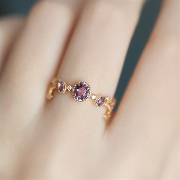 Delicate Amethyst Flower Branch Ring