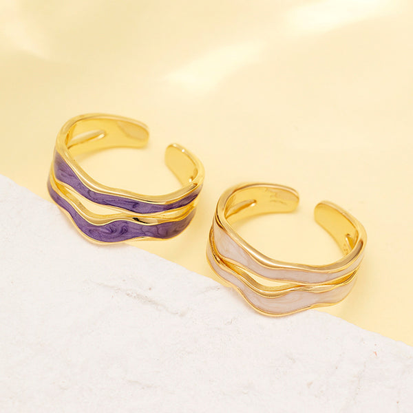 Color Enamel Wave Open Ring