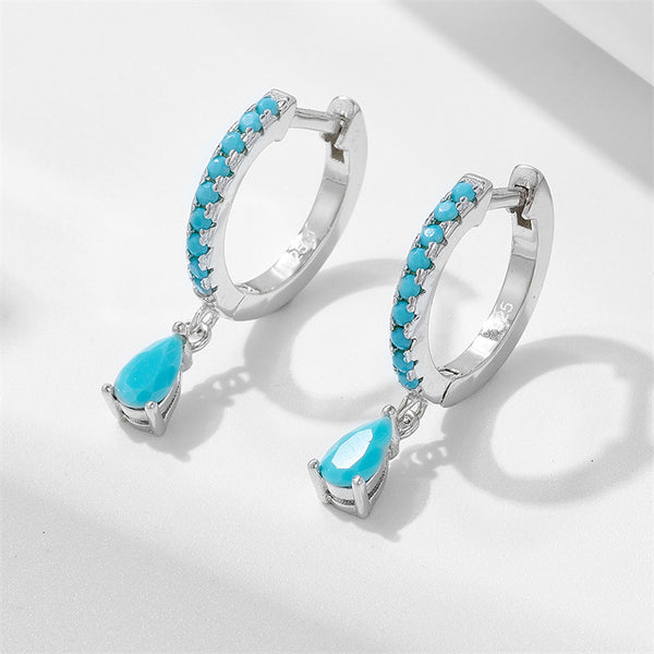 Turquoise Teardrop Drop Hoop Earrings