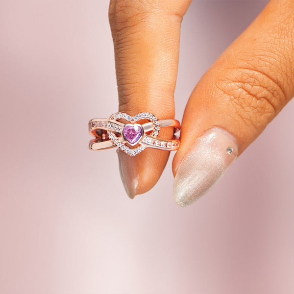 Pink Heart Double Layer Band Ring