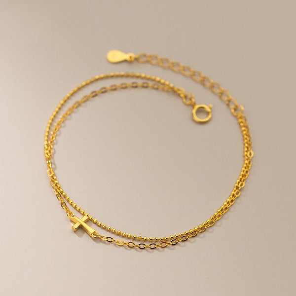 Gold Cross Double Chain Bracelet