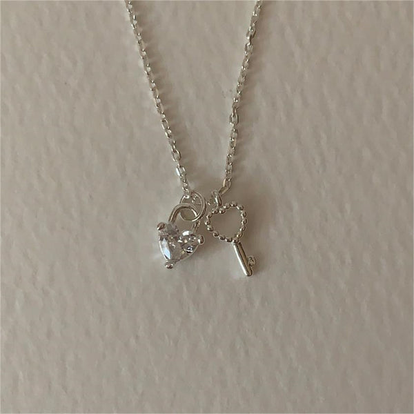 Silver Heart Key Necklace