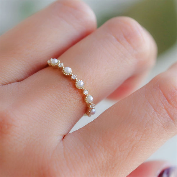 Dainty Gold Pearl Stacking Ring