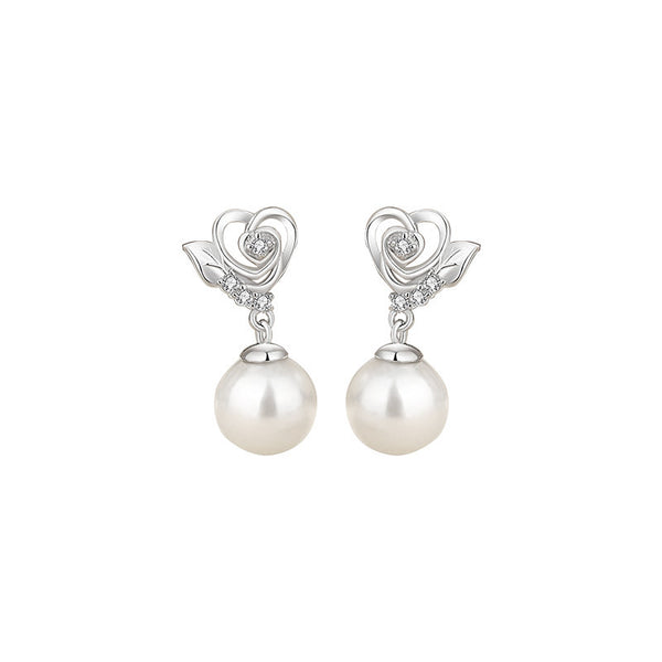 Rose Flower Pearl Drop Earrings