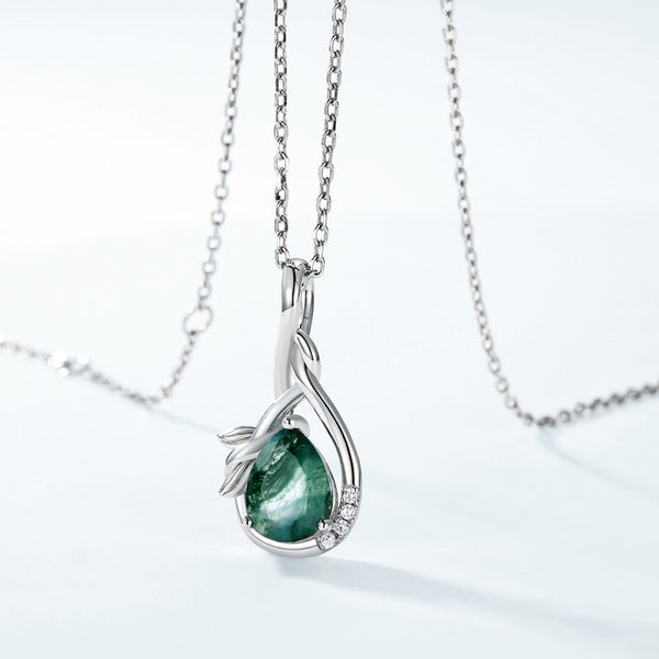 Teardrop Moss Agate Pendant Necklace