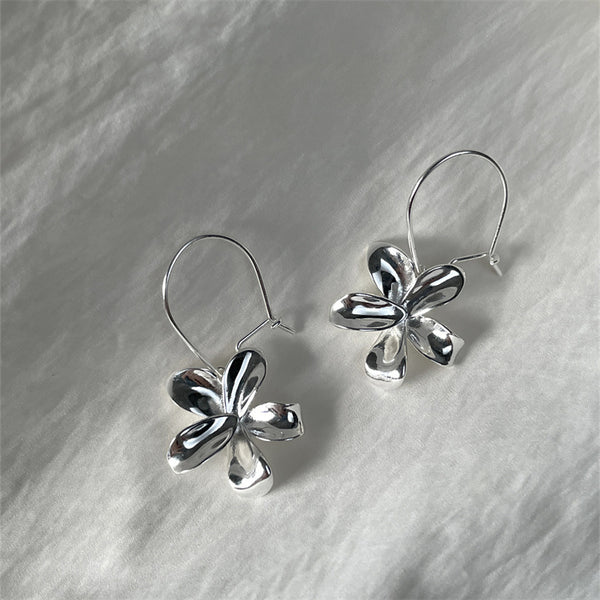 Silver Flower Hoop Earrings