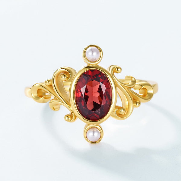 Vintage Garnet Pearl Crown Ring