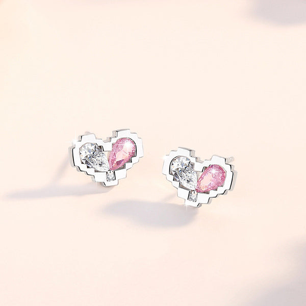 Splicing Pink Heart Stud Earrings