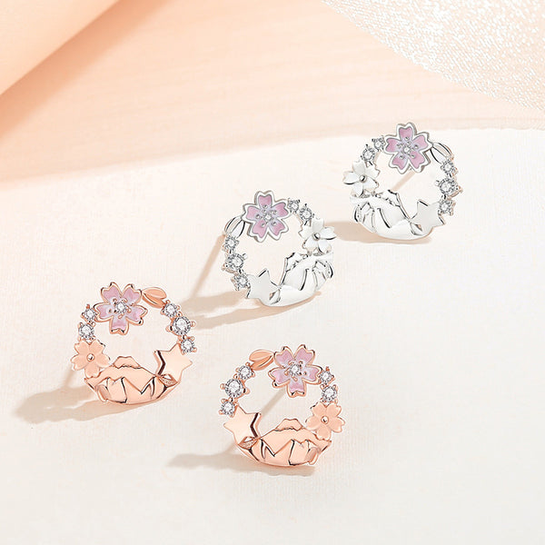 Pink Cherry Blossom Mountain Stud Earrings