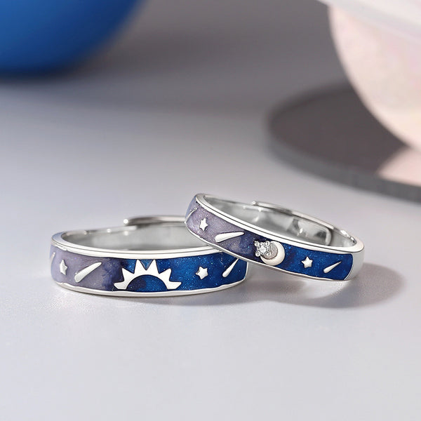 Sun Moon Enamel Couple Matching Ring