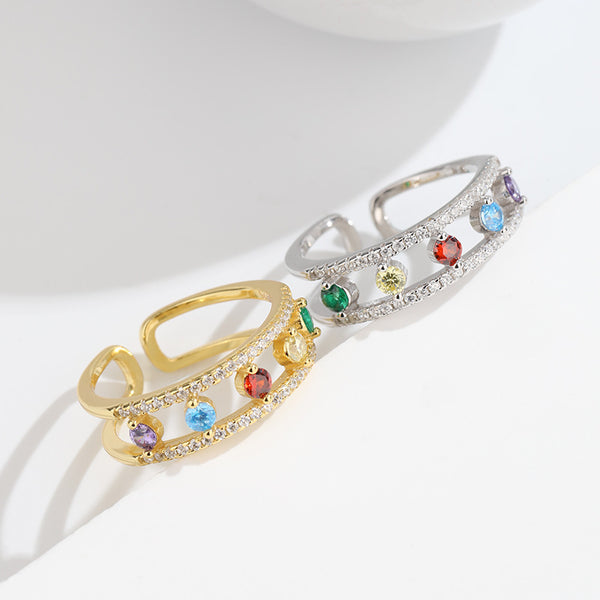 Double Pave Gem Rainbow Ring