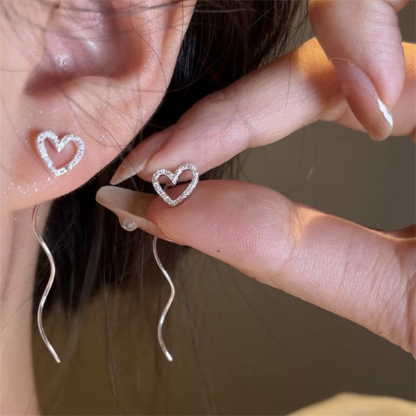 Silver Heart Ear Threader Earrings