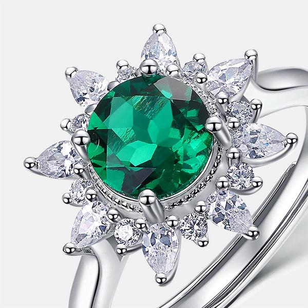 Lab Grown Emerald Ruby Flower Ring